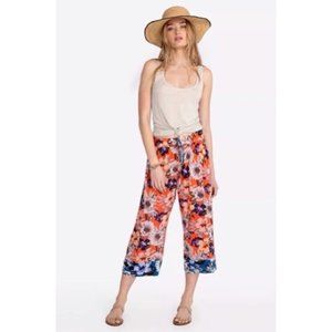 Johnny Was Jade Poonam Cropped Pants 100% Silk Floral Elastic Waist Drawstring